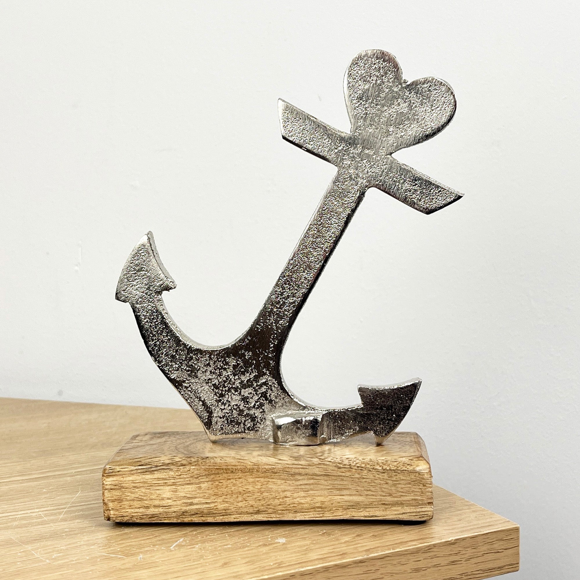18cm Metal Anchor on Wooden Base Ornament