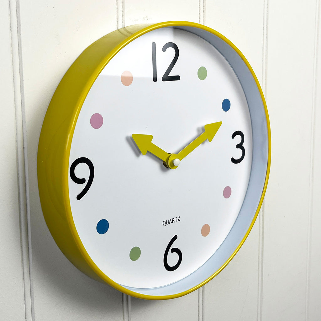 Small 25.5cm Polka Dot Wall Clock – Yellow
