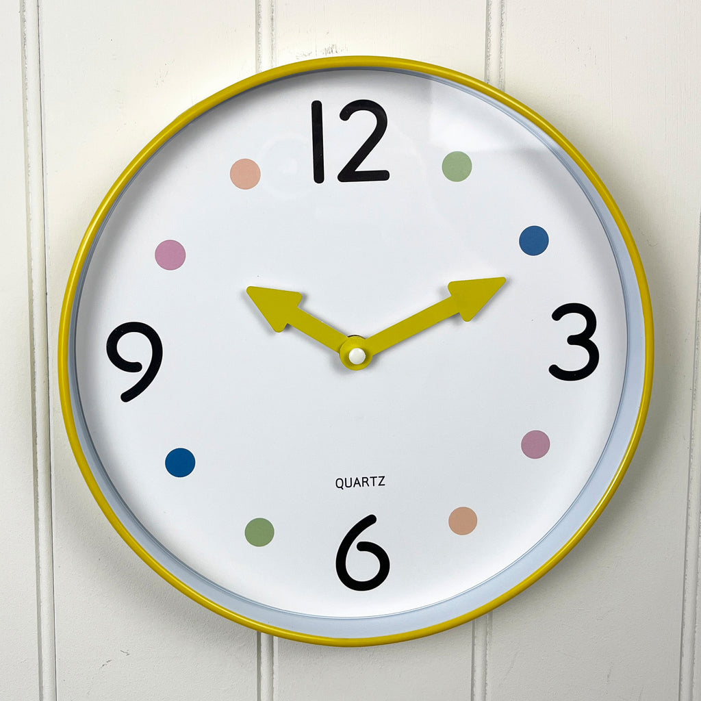 Small 25.5cm Polka Dot Wall Clock – Yellow