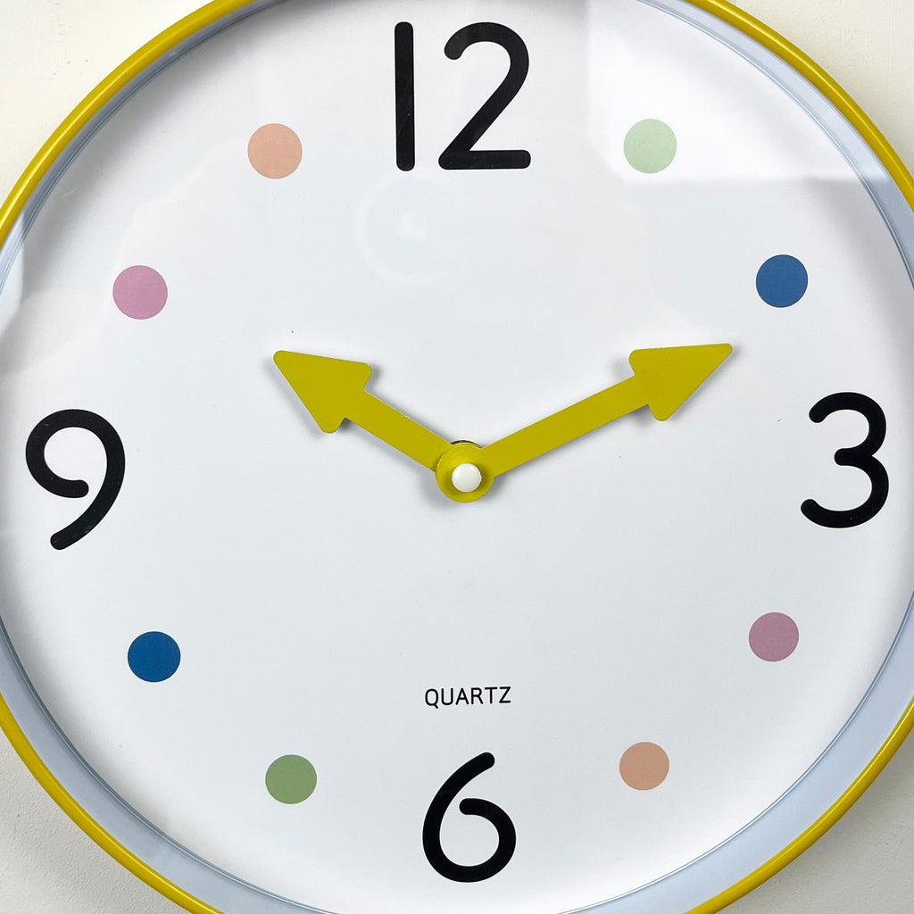 Small 25.5cm Polka Dot Wall Clock – Yellow