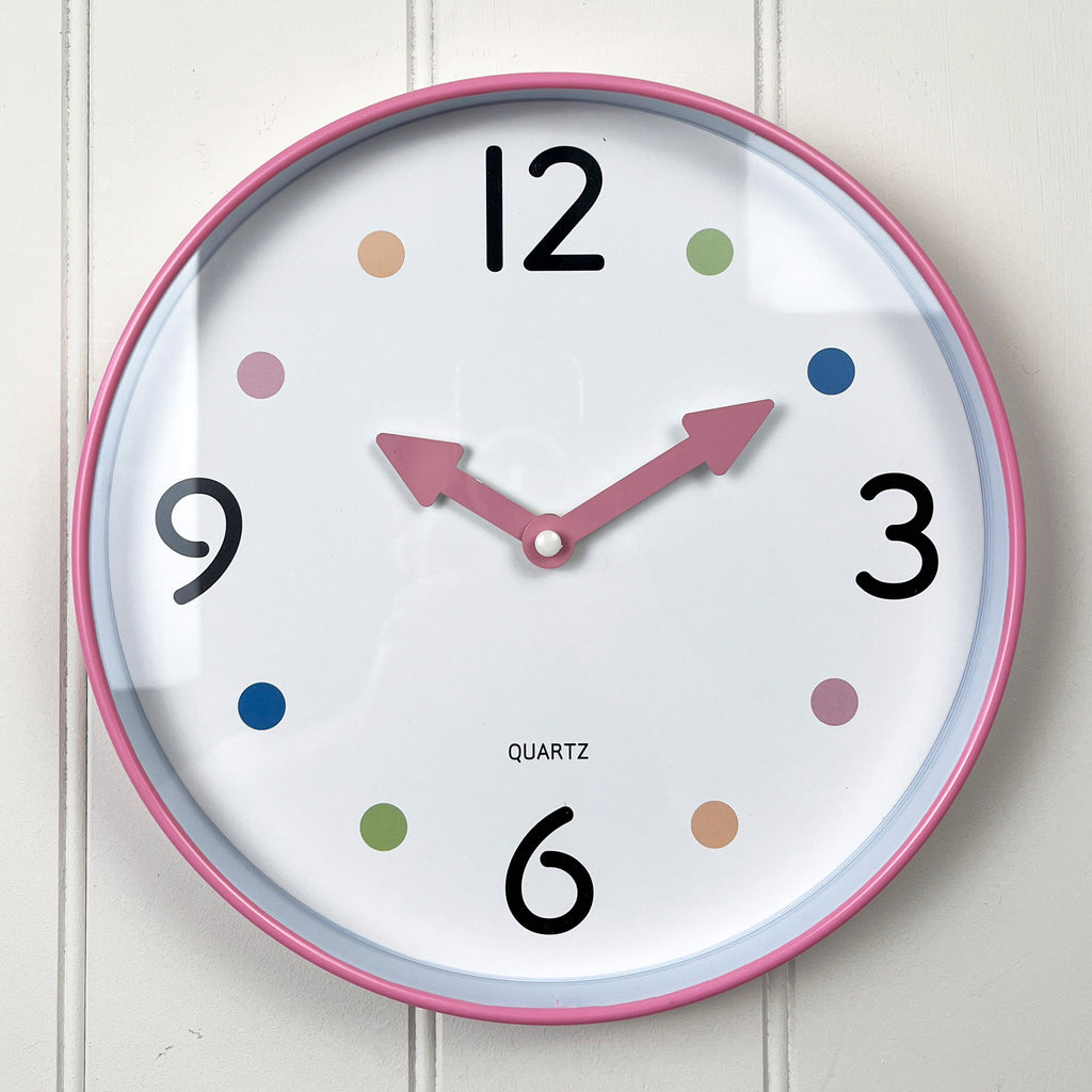 Small 25.5cm Polka Dot Wall Clock – Pink