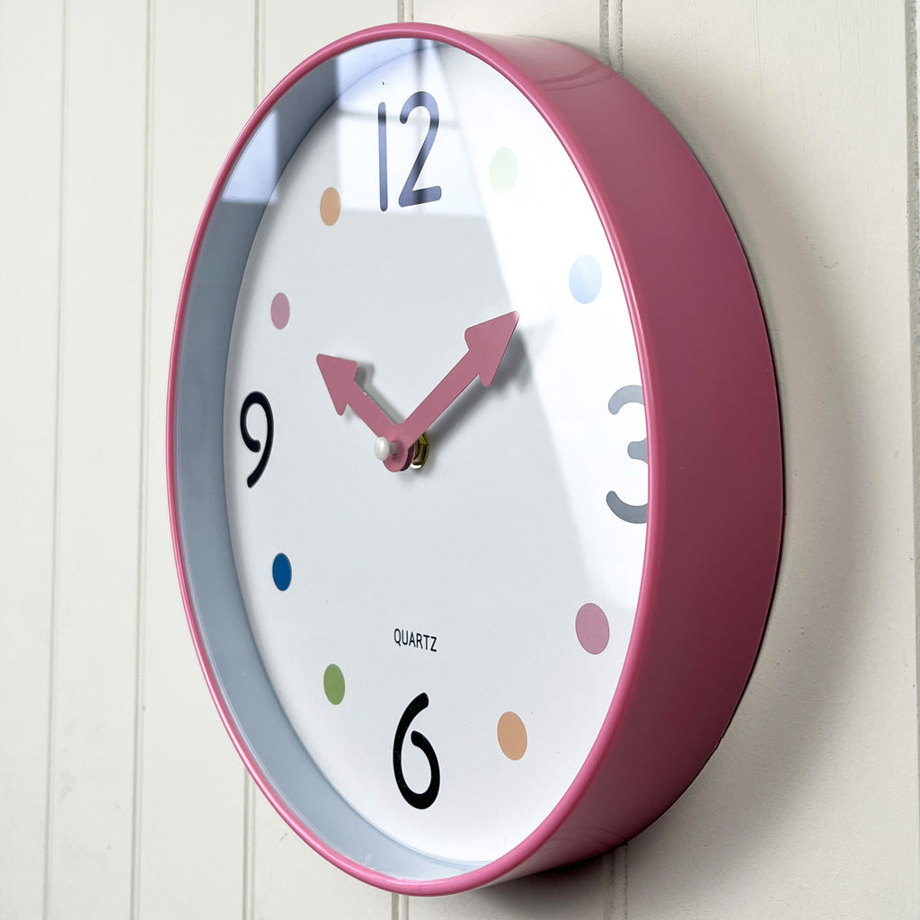 Small 25.5cm Polka Dot Wall Clock – Pink