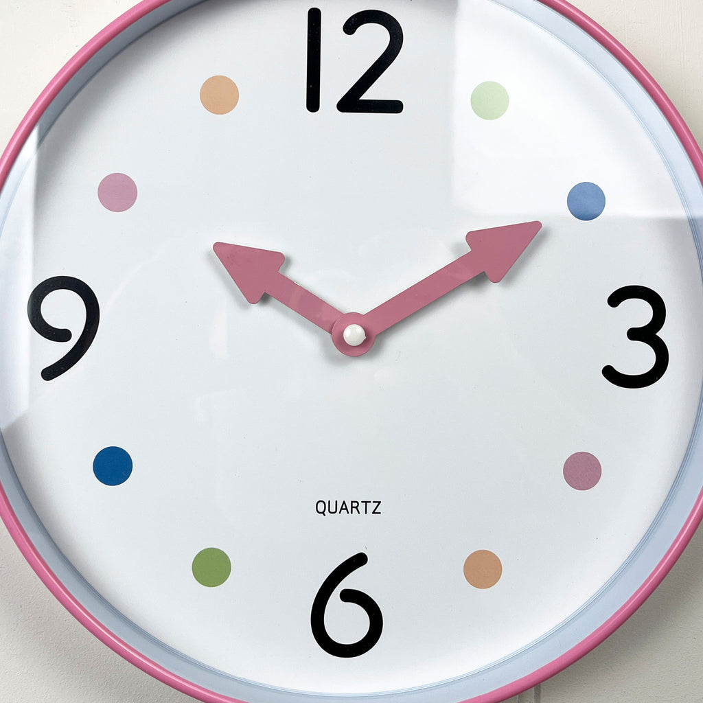 Small 25.5cm Polka Dot Wall Clock – Pink