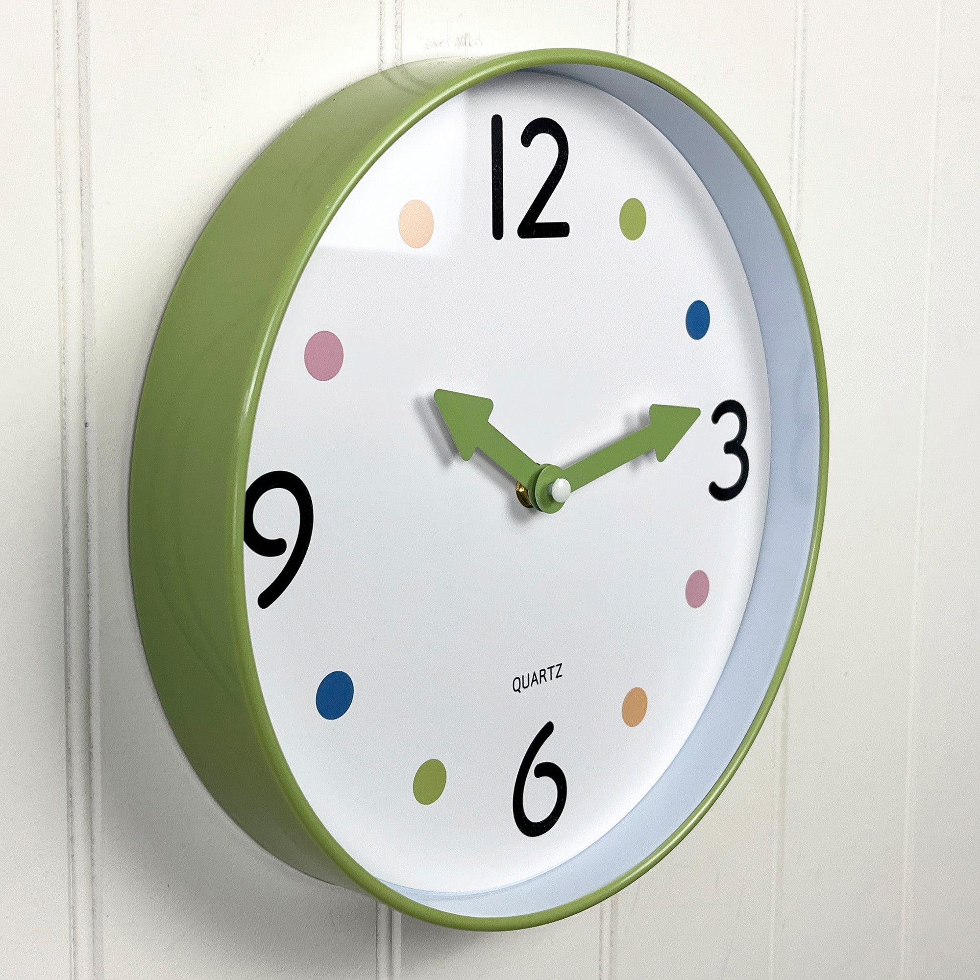 Small 25.5cm Polka Dot Wall Clock – Green