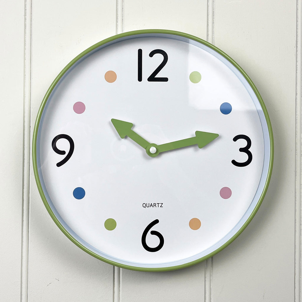 Small 25.5cm Polka Dot Wall Clock – Green