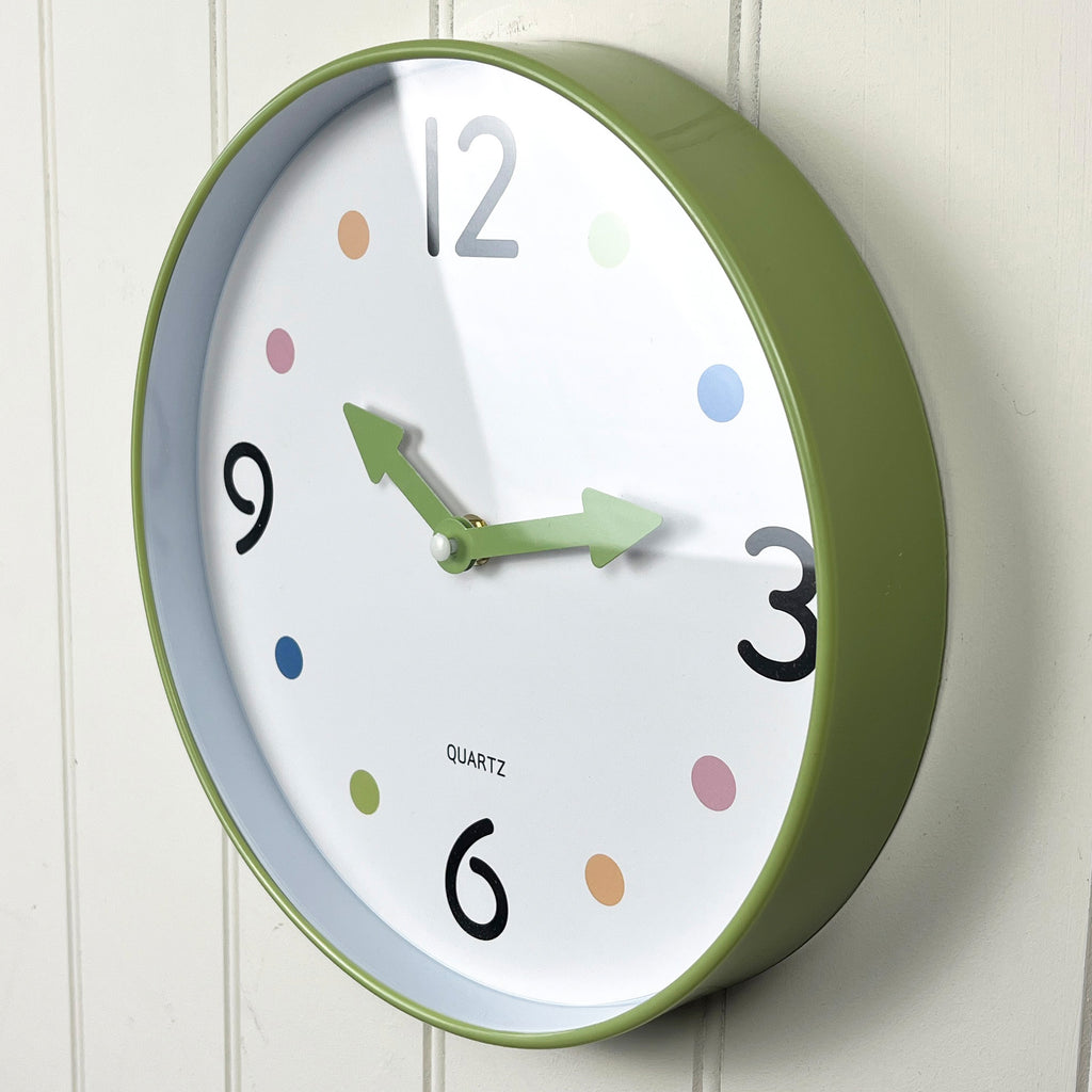 Small 25.5cm Polka Dot Wall Clock – Green