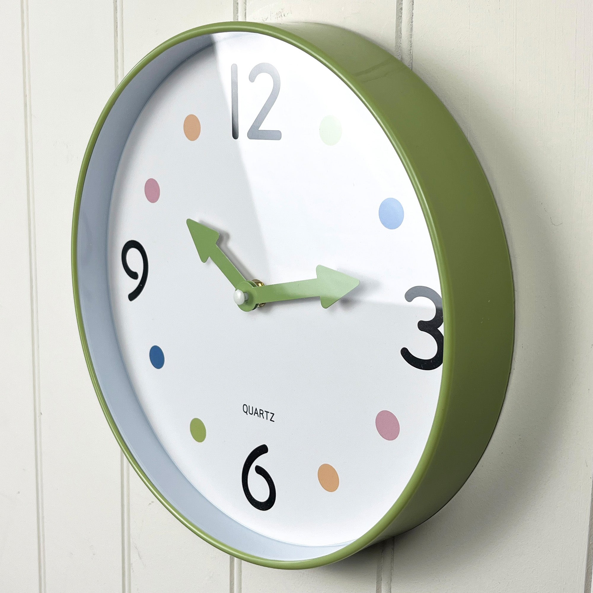 Small 25.5cm Polka Dot Wall Clock – Green