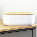 35.5cm x 12cm White Plastic Bread Bin with Wooden Lid