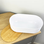 35.5cm x 12cm White Plastic Bread Bin with Wooden Lid