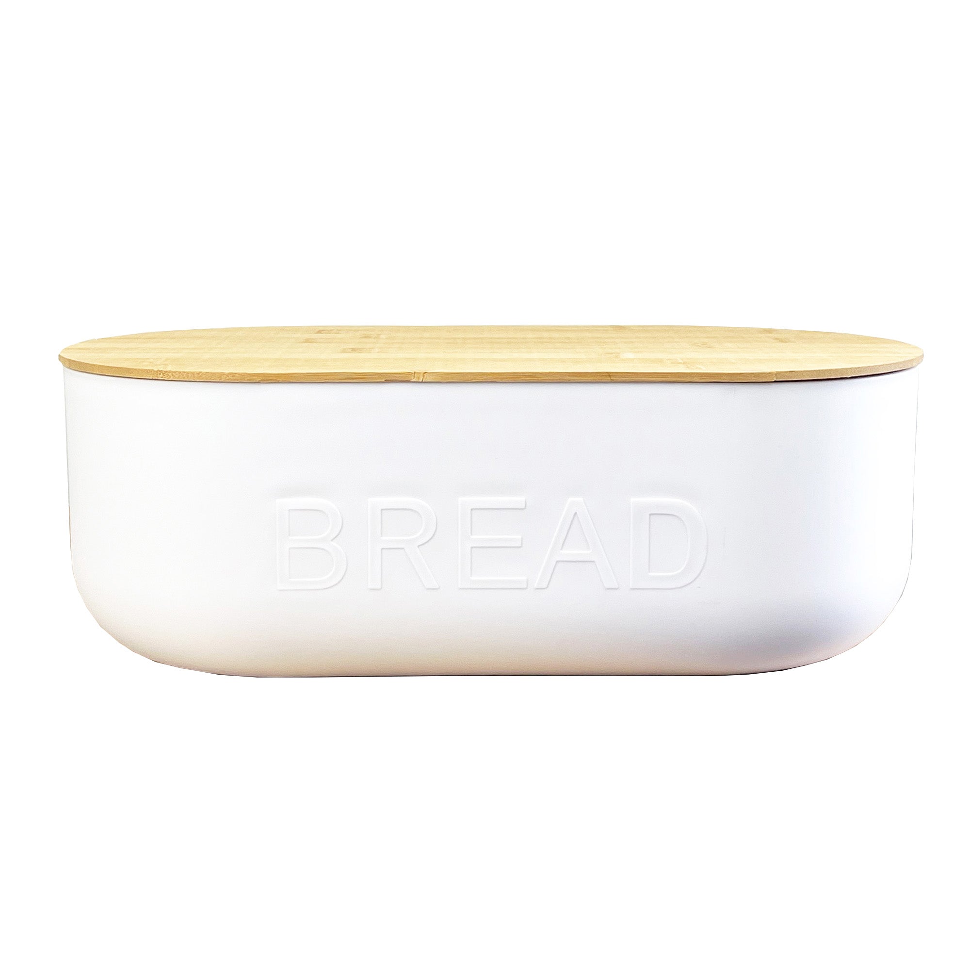 35.5cm x 12cm White Plastic Bread Bin with Wooden Lid