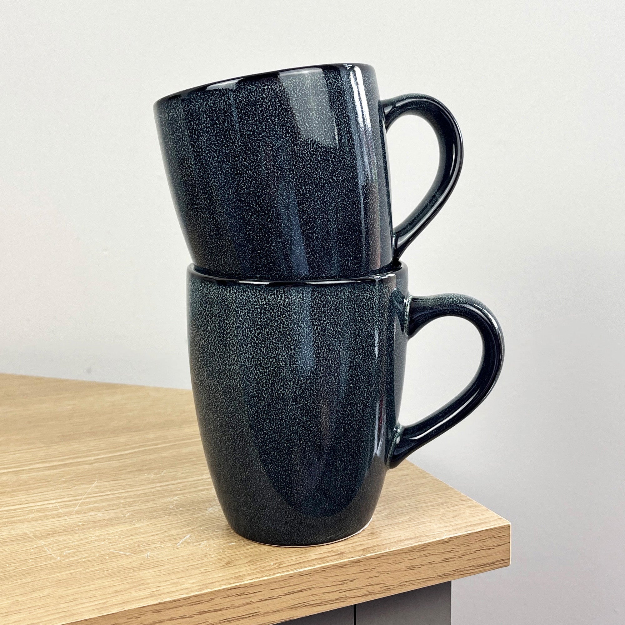 2 x 300ml Midnight Blue Reactive Glaze Stoneware Mugs