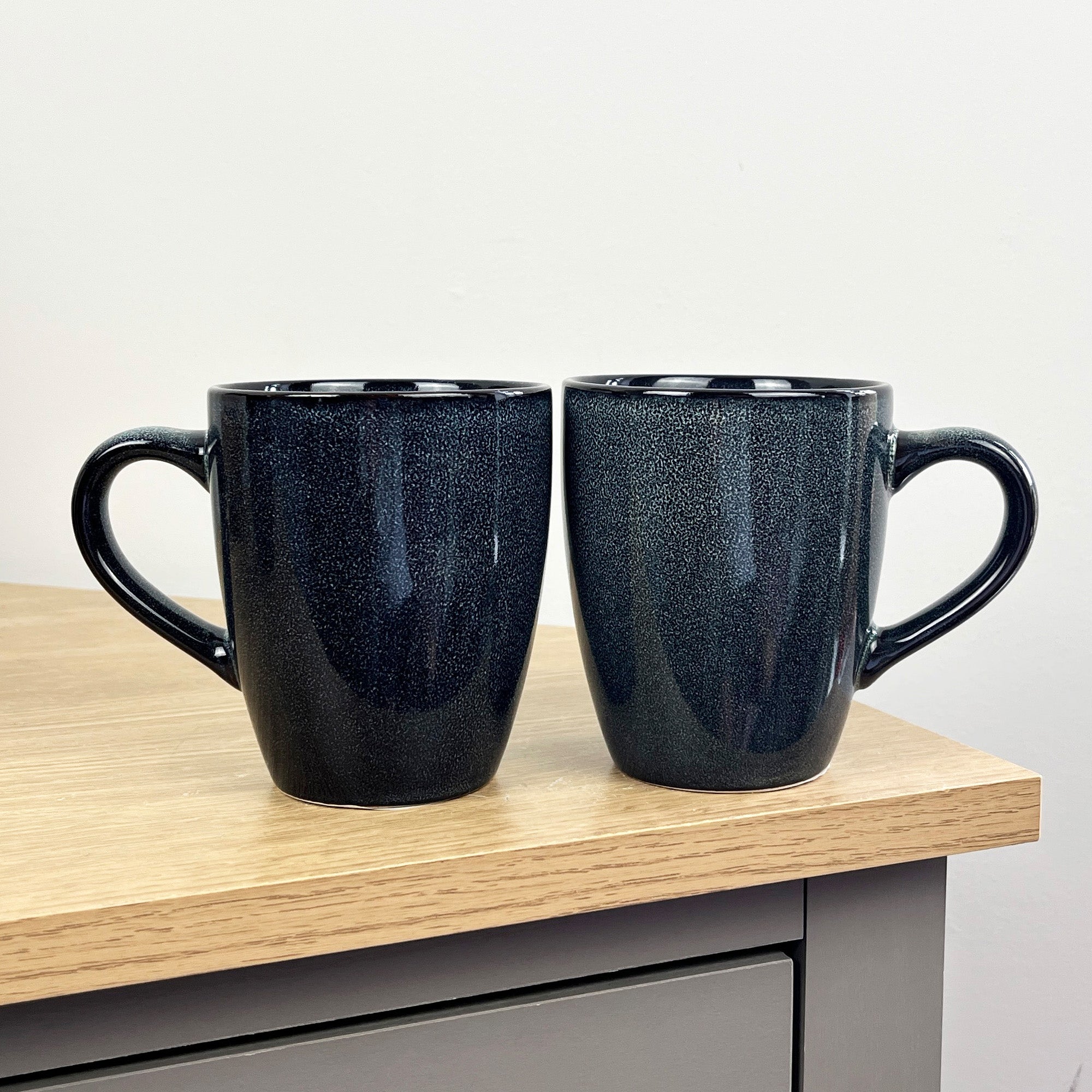 2 x 300ml Midnight Blue Reactive Glaze Stoneware Mugs