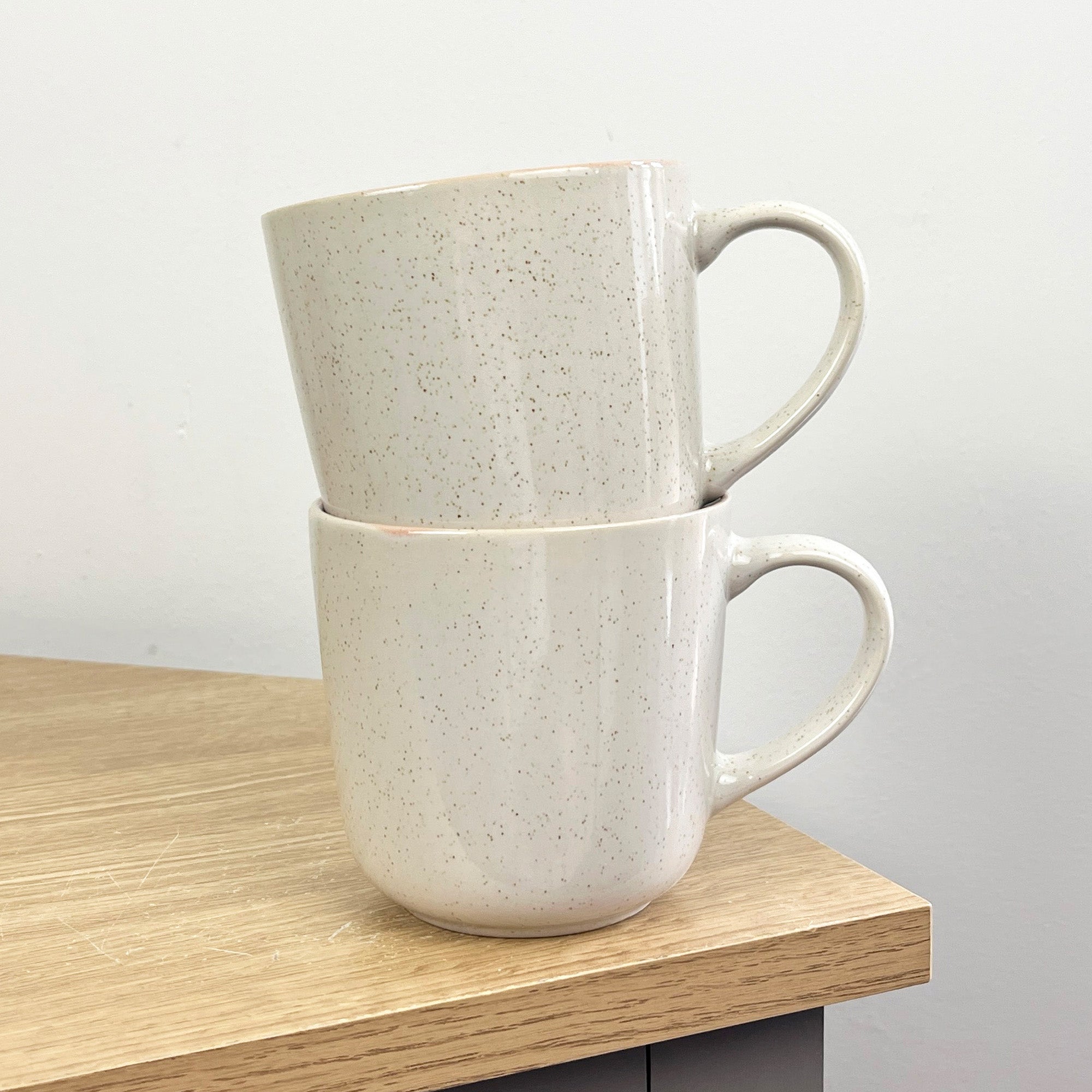 2 x 350ml Light Grey Speckled Stoneware Mugs
