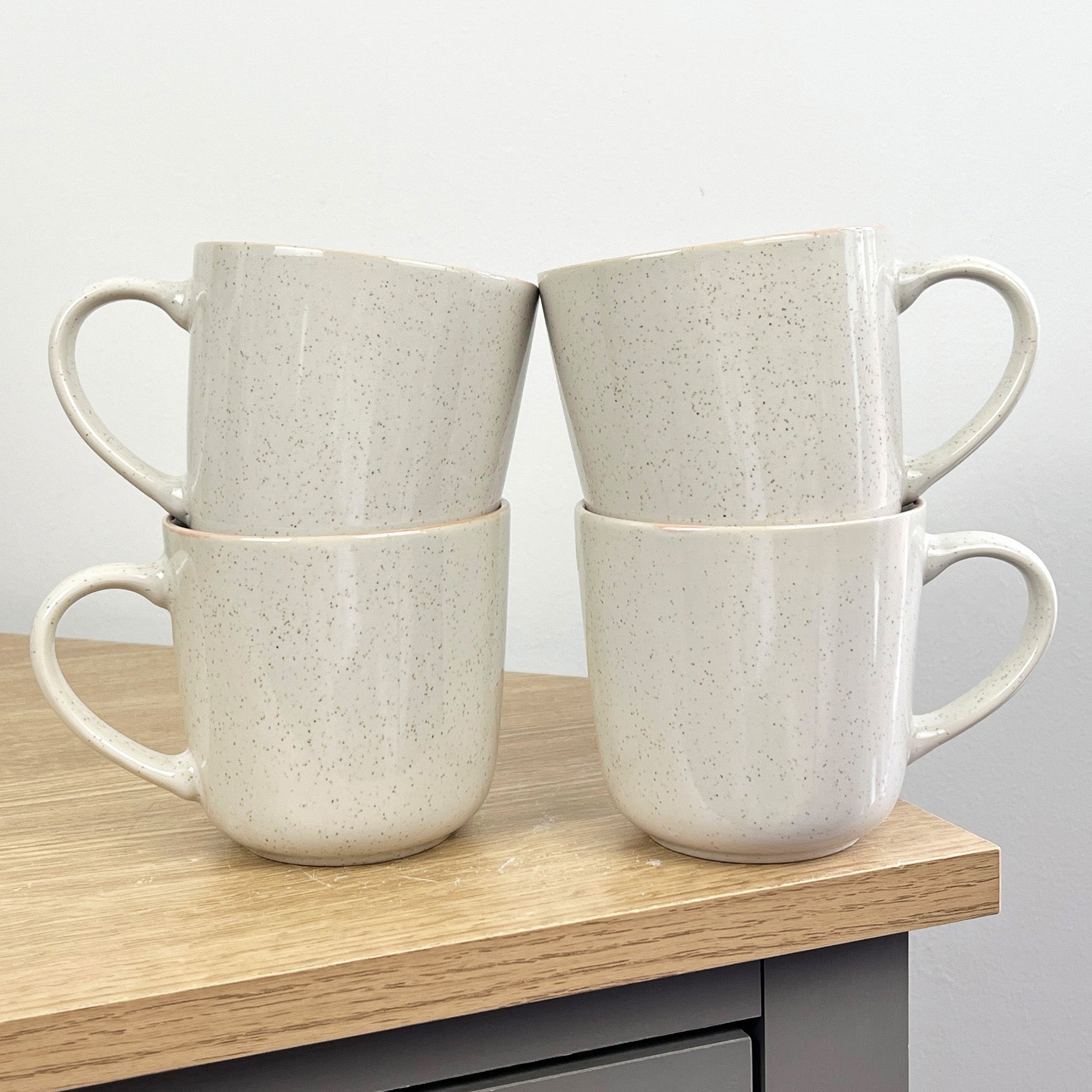 4 x 350ml Light Grey Speckled Stoneware Mugs