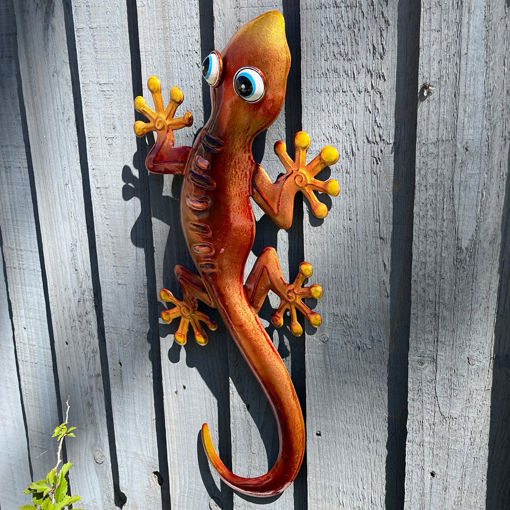 46.5cm Metal Gecko Garden Wall Art Decoration – Orange