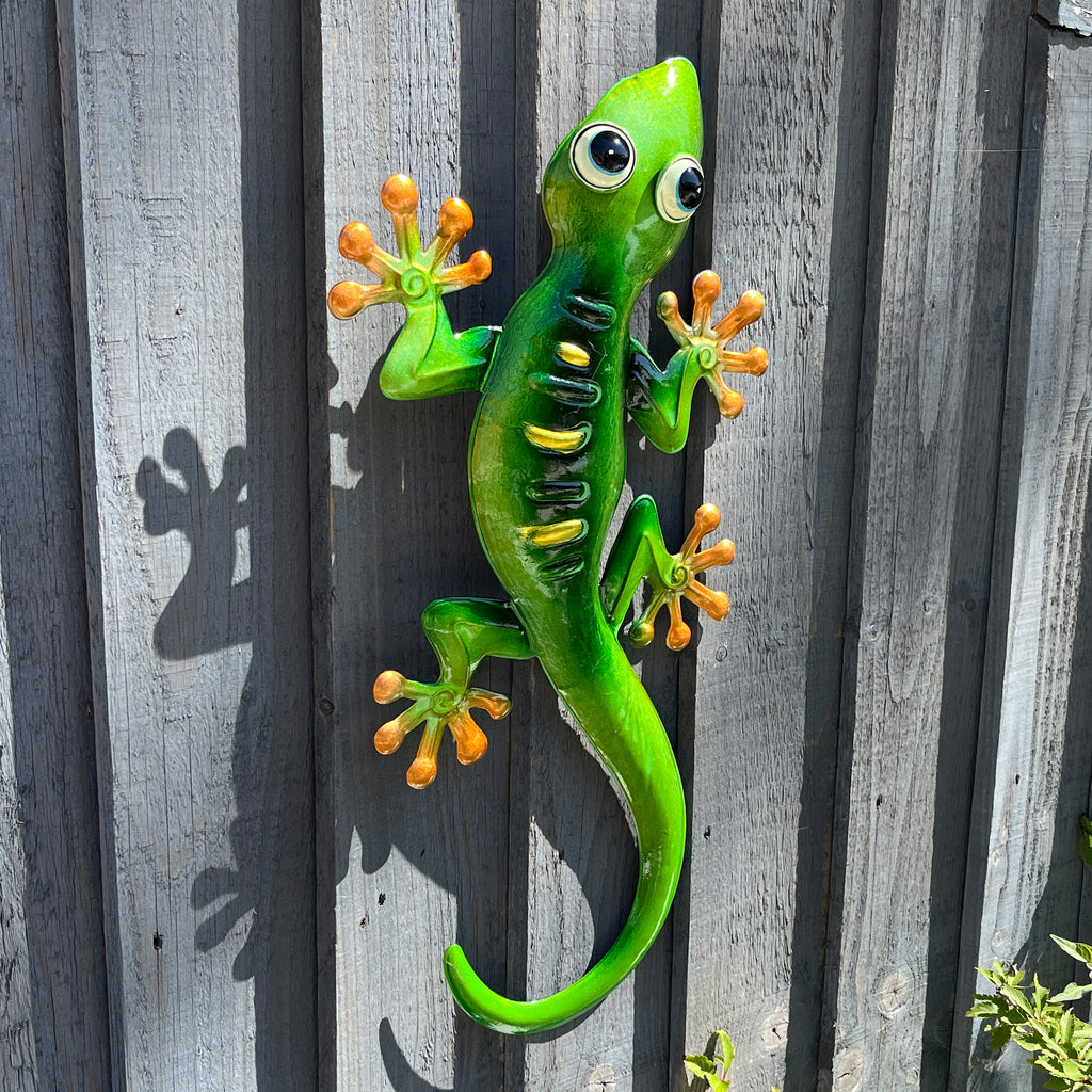 46.5cm Metal Gecko Garden Wall Art Decoration – Green