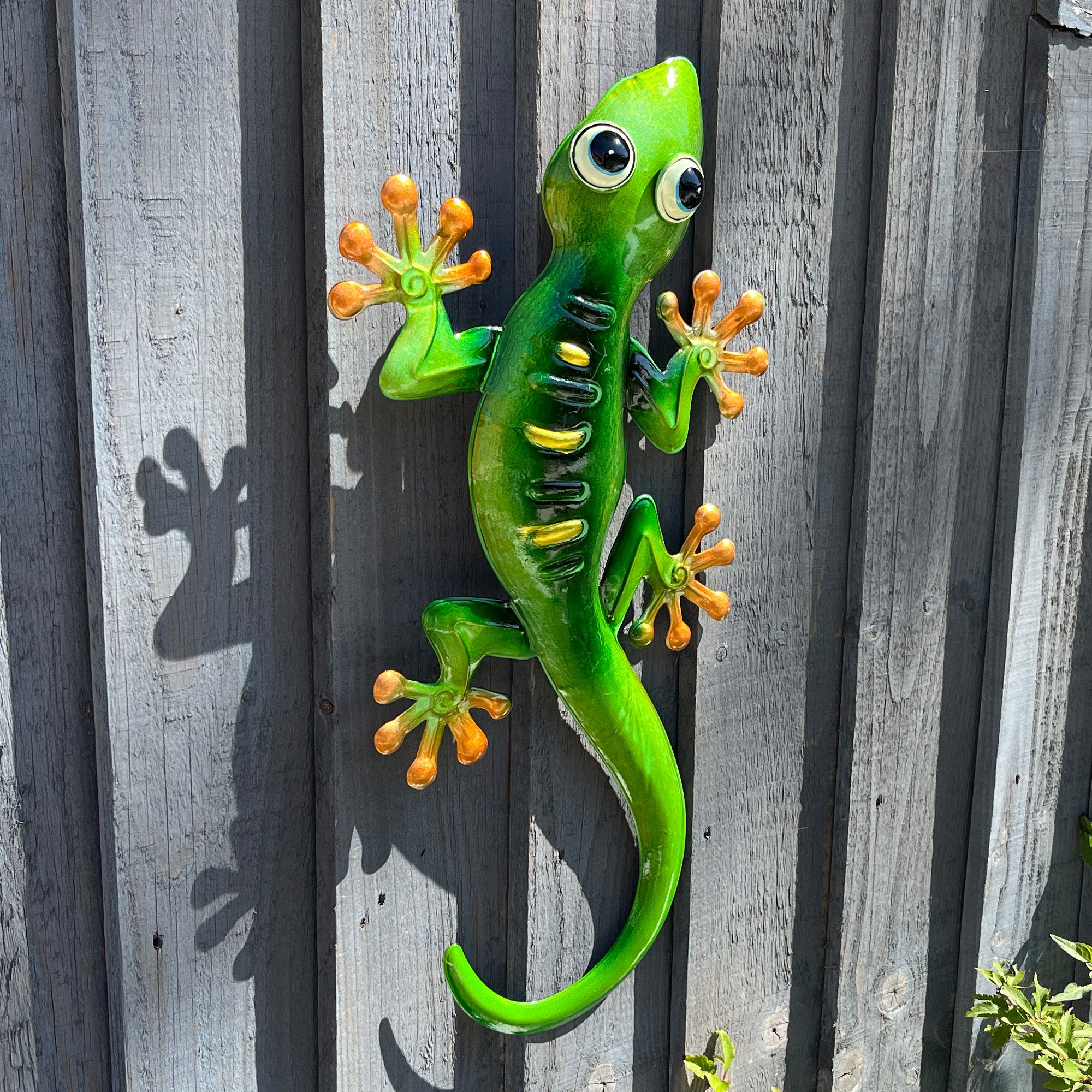 46.5cm Metal Gecko Garden Wall Art Decoration – Green