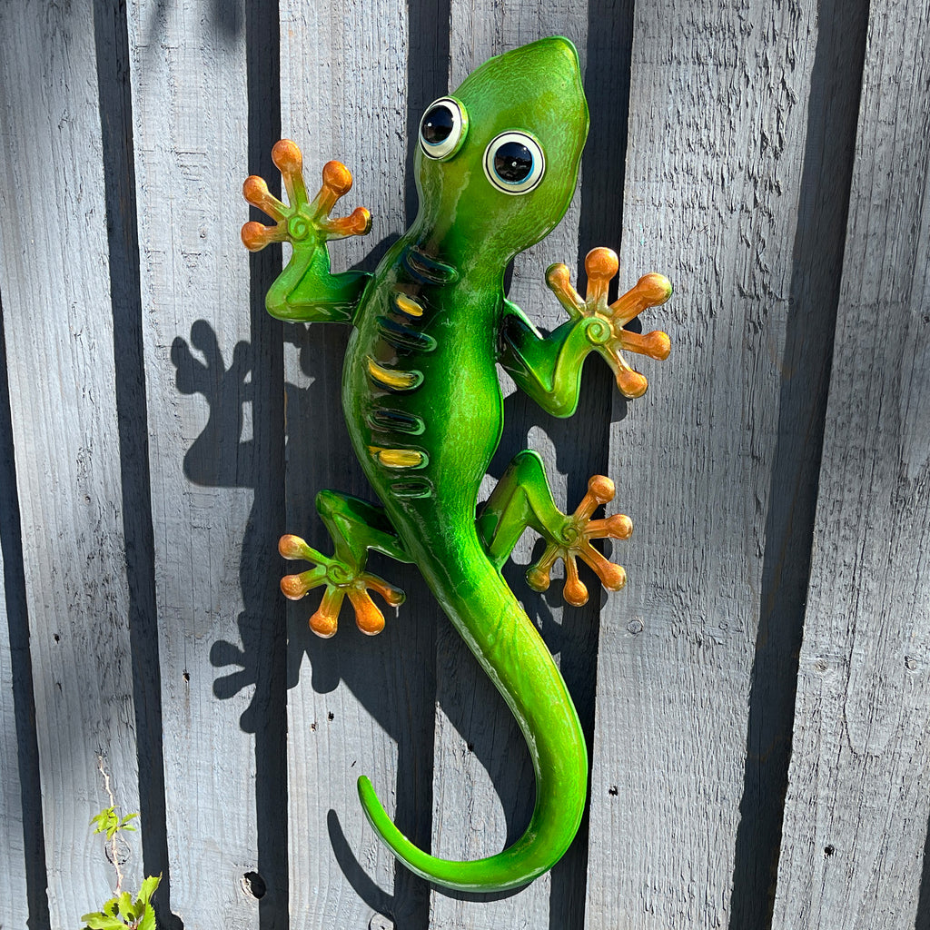 46.5cm Metal Gecko Garden Wall Art Decoration – Green