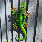 46.5cm Metal Gecko Garden Wall Art Decoration – Green