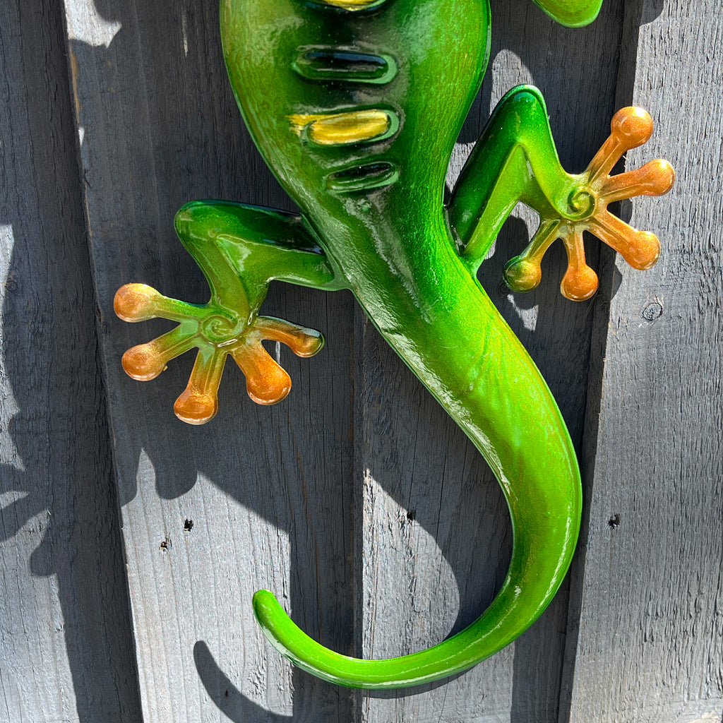 46.5cm Metal Gecko Garden Wall Art Decoration – Green