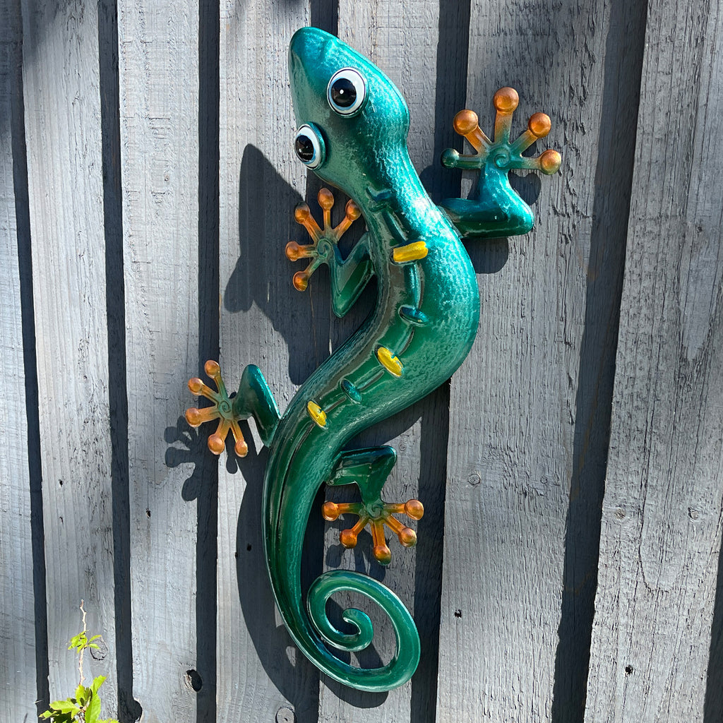 45cm Metal Gecko Garden Wall Art Decoration – Turquoise