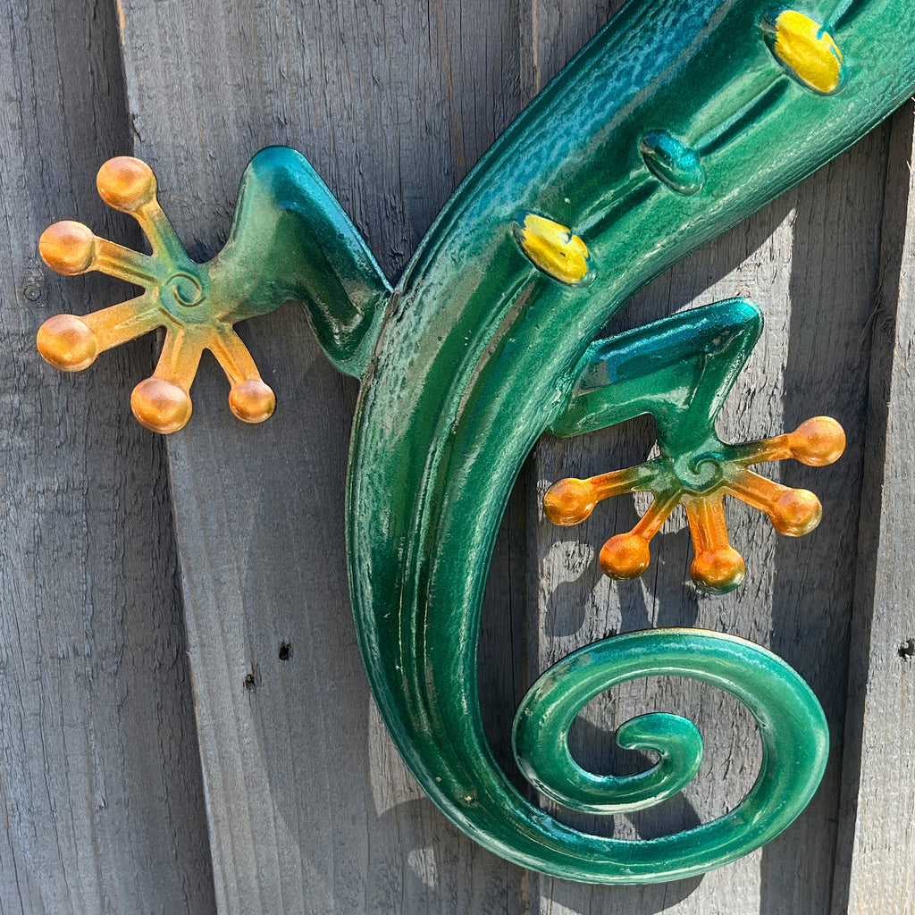 45cm Metal Gecko Garden Wall Art Decoration – Turquoise