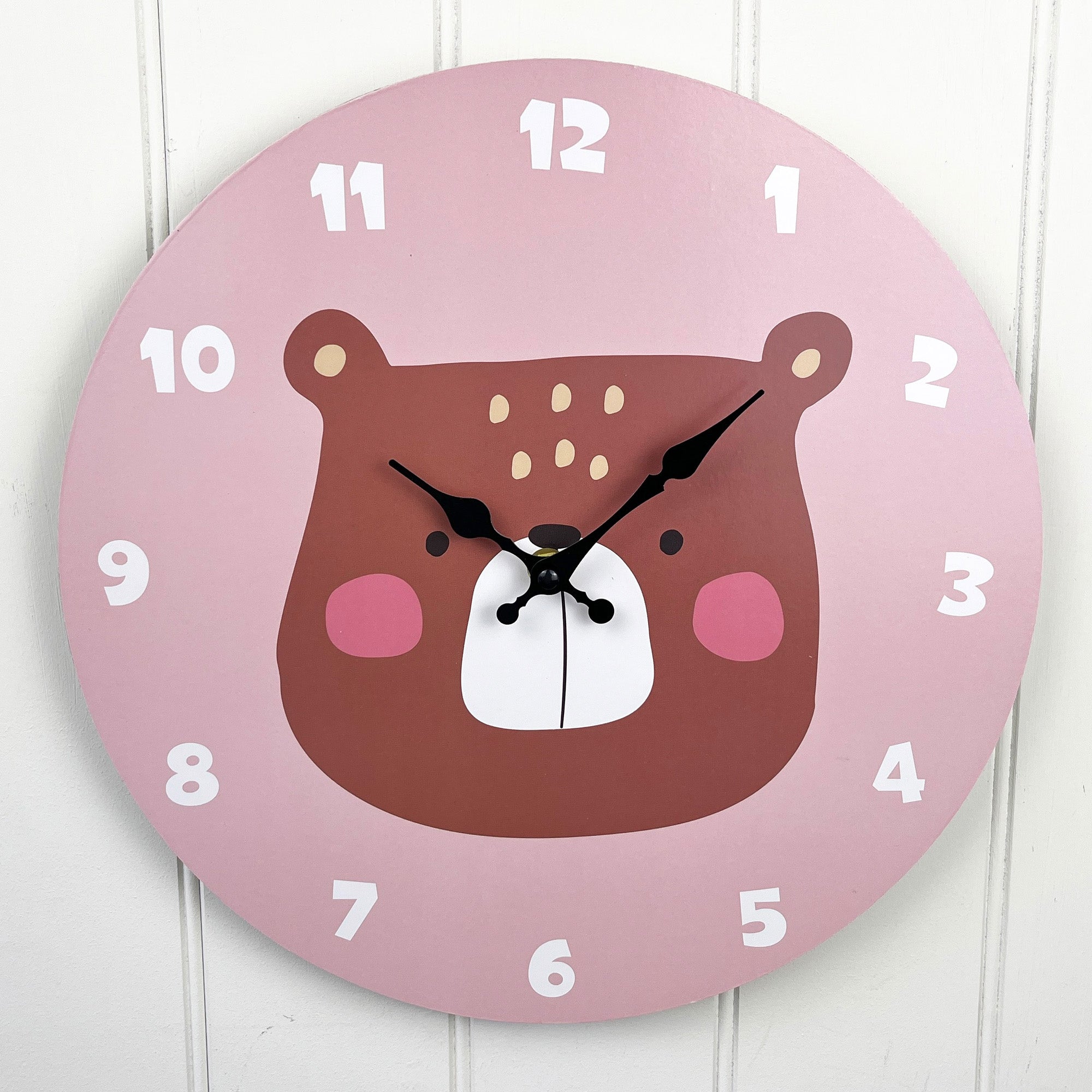 34cm MDF Cartoon Animal Wooden Wall Clock – Bear