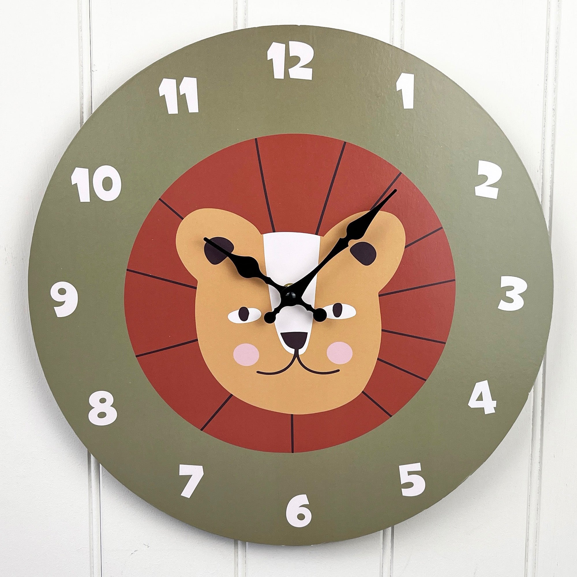 34cm MDF Cartoon Animal Wooden Wall Clock – Lion