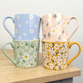 Set of 4 x 350ml Retro Floral Porcelain Mugs - Multi-coloured