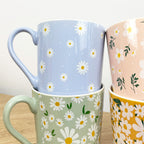 Set of 4 x 350ml Retro Floral Porcelain Mugs - Multi-coloured