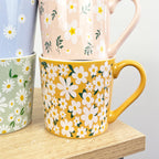 Set of 4 x 350ml Retro Floral Porcelain Mugs - Multi-coloured