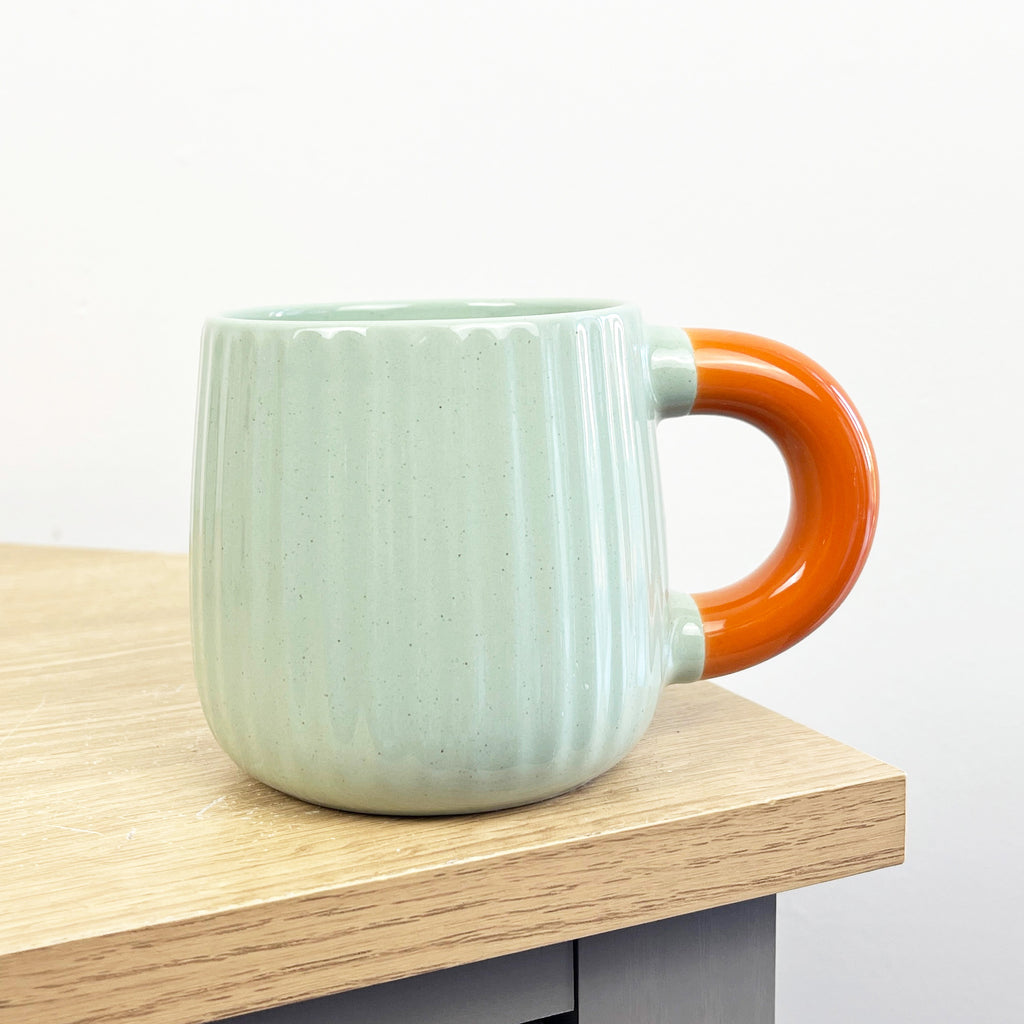 Set of 4 x 325ml Chunky Handle Retro Ribbed Stoneware Mugs