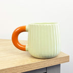 Set of 4 x 325ml Chunky Handle Retro Ribbed Stoneware Mugs