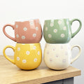 Set of 4 x 400ml Floral Daisy Stoneware Mugs