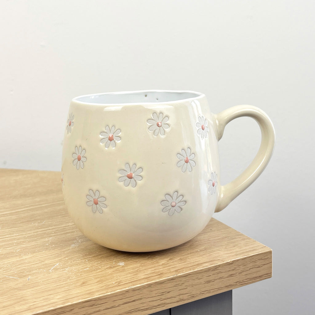 Set of 4 x 400ml Floral Daisy Stoneware Mugs