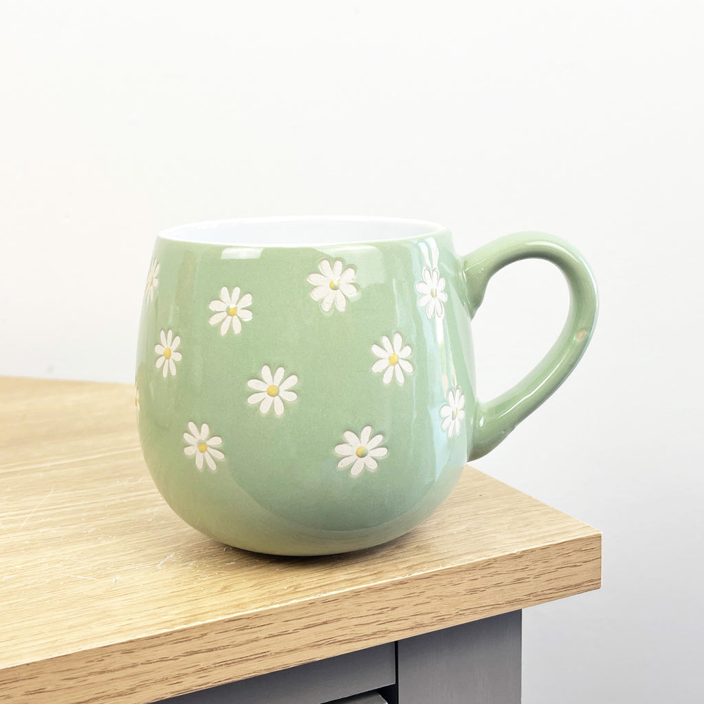 Set of 4 x 400ml Floral Daisy Stoneware Mugs