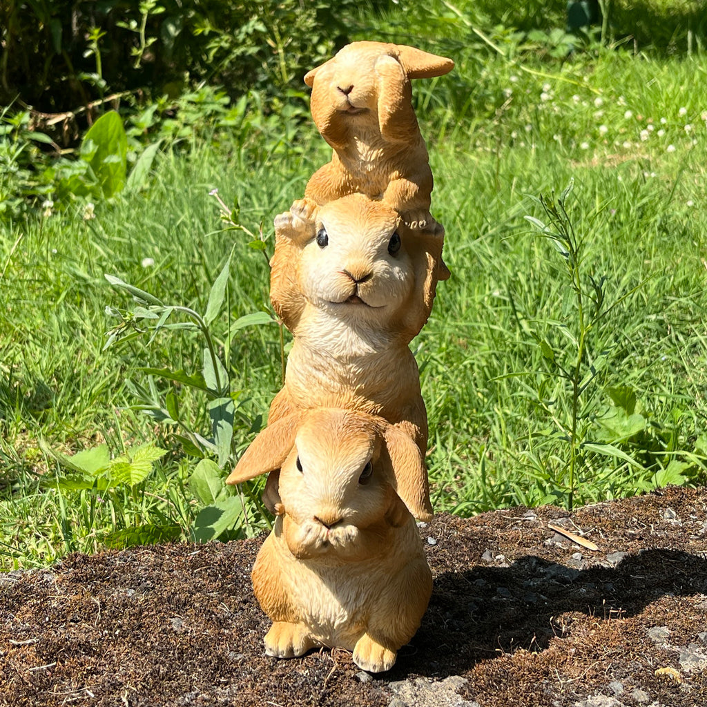 29cm Tower of Rabbits Garden Ornament - Resin