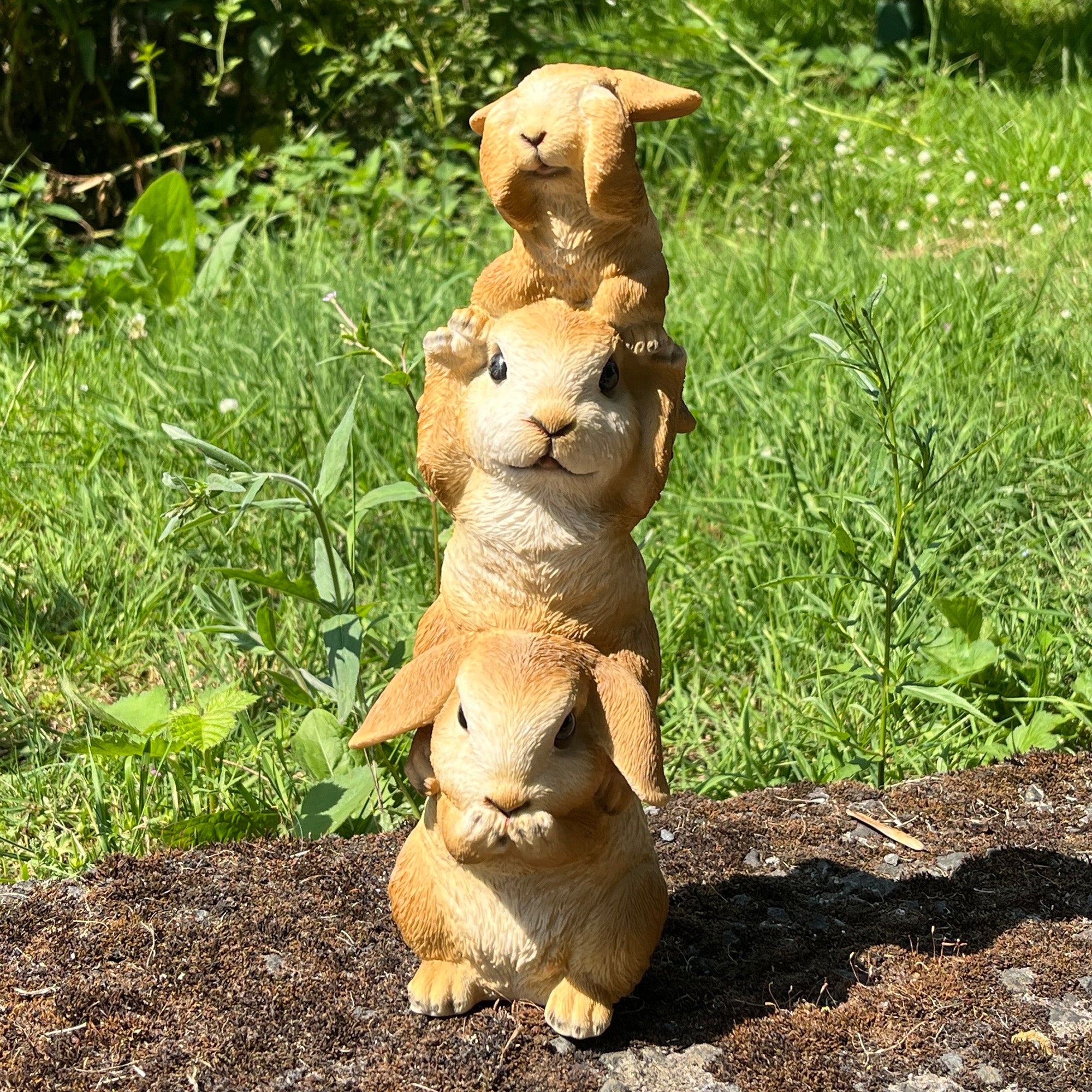 29cm Tower of Rabbits Garden Ornament - Resin
