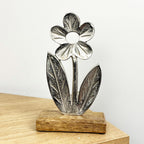 Set of 2 Metal Flower on Wood Ornaments - Aluminium