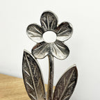 Set of 2 Metal Flower on Wood Ornaments - Aluminium