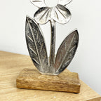 Set of 2 Metal Flower on Wood Ornaments - Aluminium