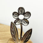 Set of 2 Metal Flower on Wood Ornaments - Aluminium