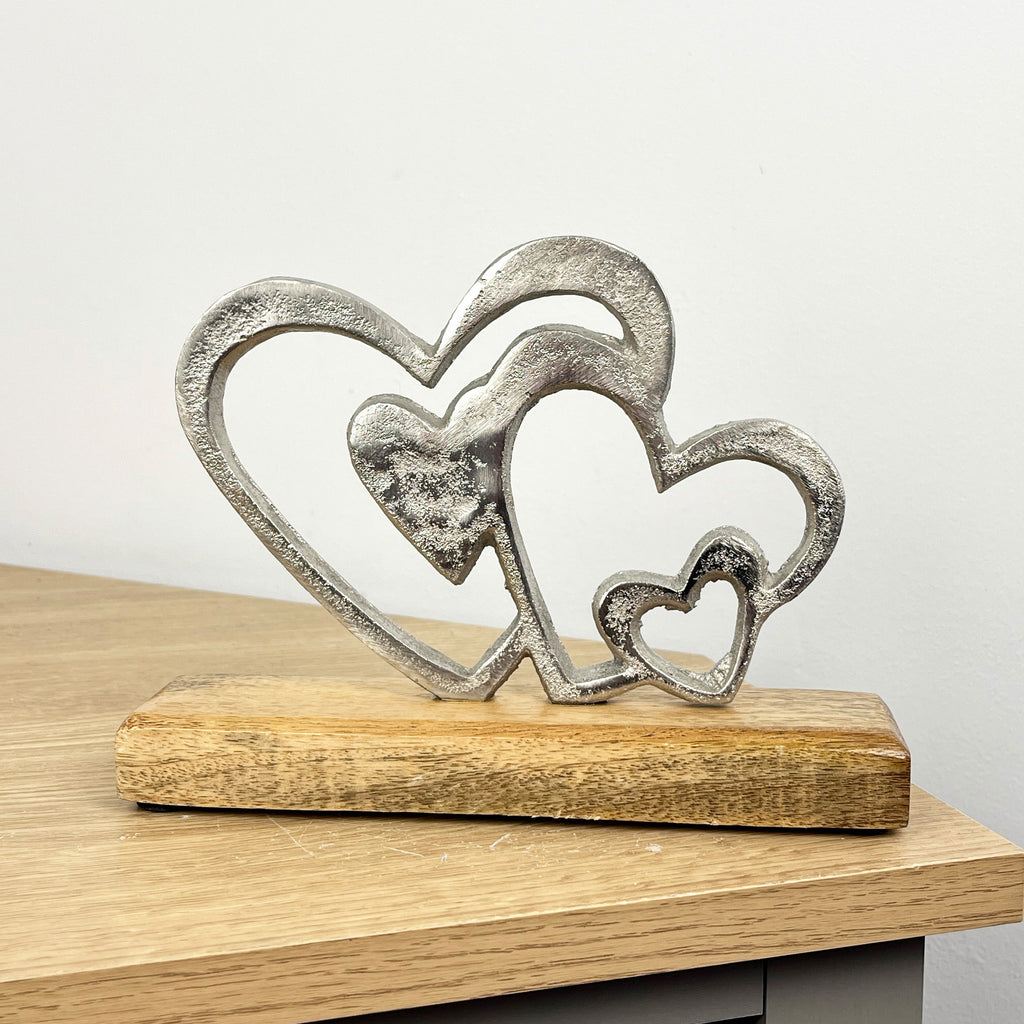 15cm Cluster of Hearts on Wood Ornament / Sculpture