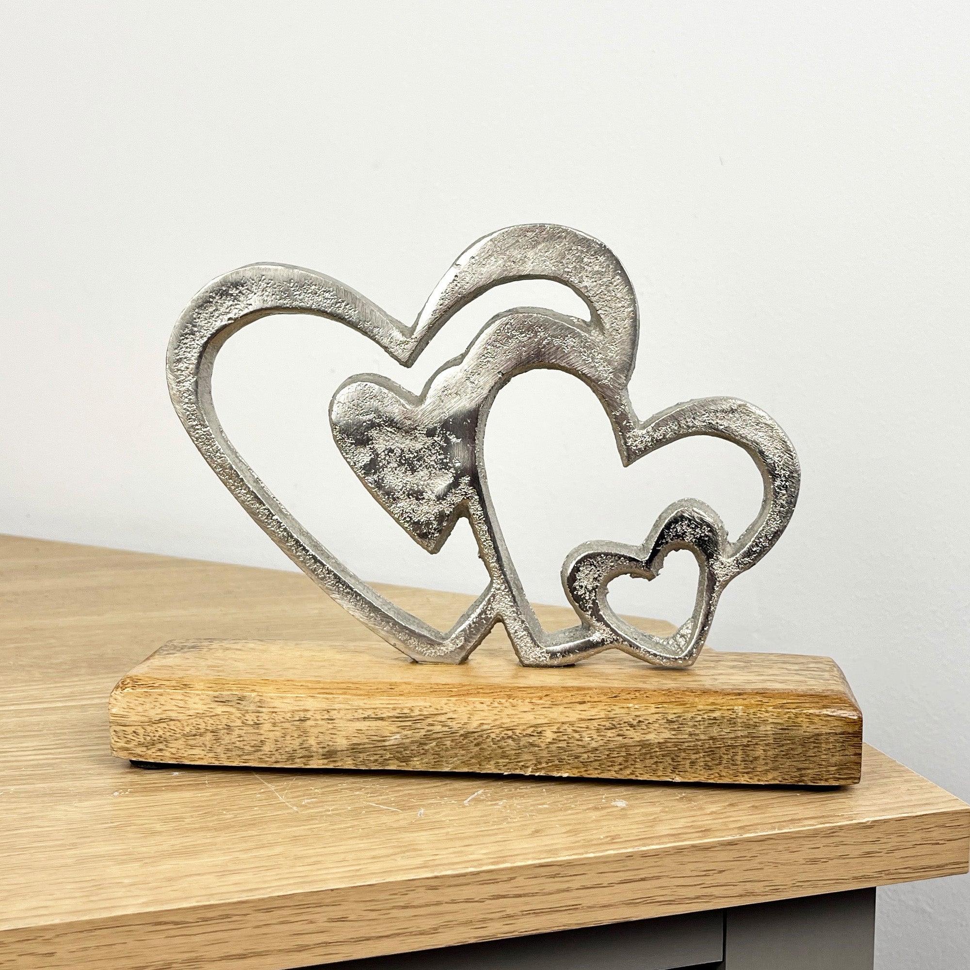 15cm Cluster of Hearts on Wood Ornament / Sculpture