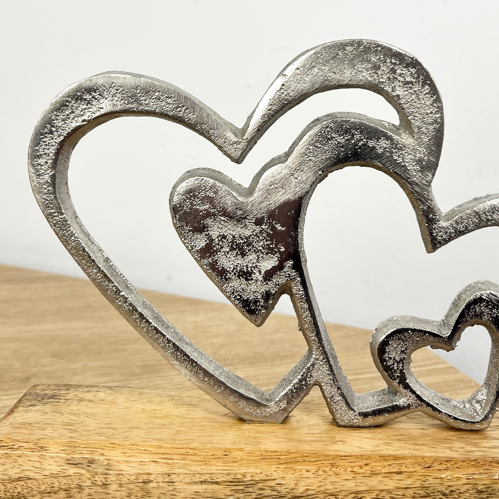 15cm Cluster of Hearts on Wood Ornament / Sculpture