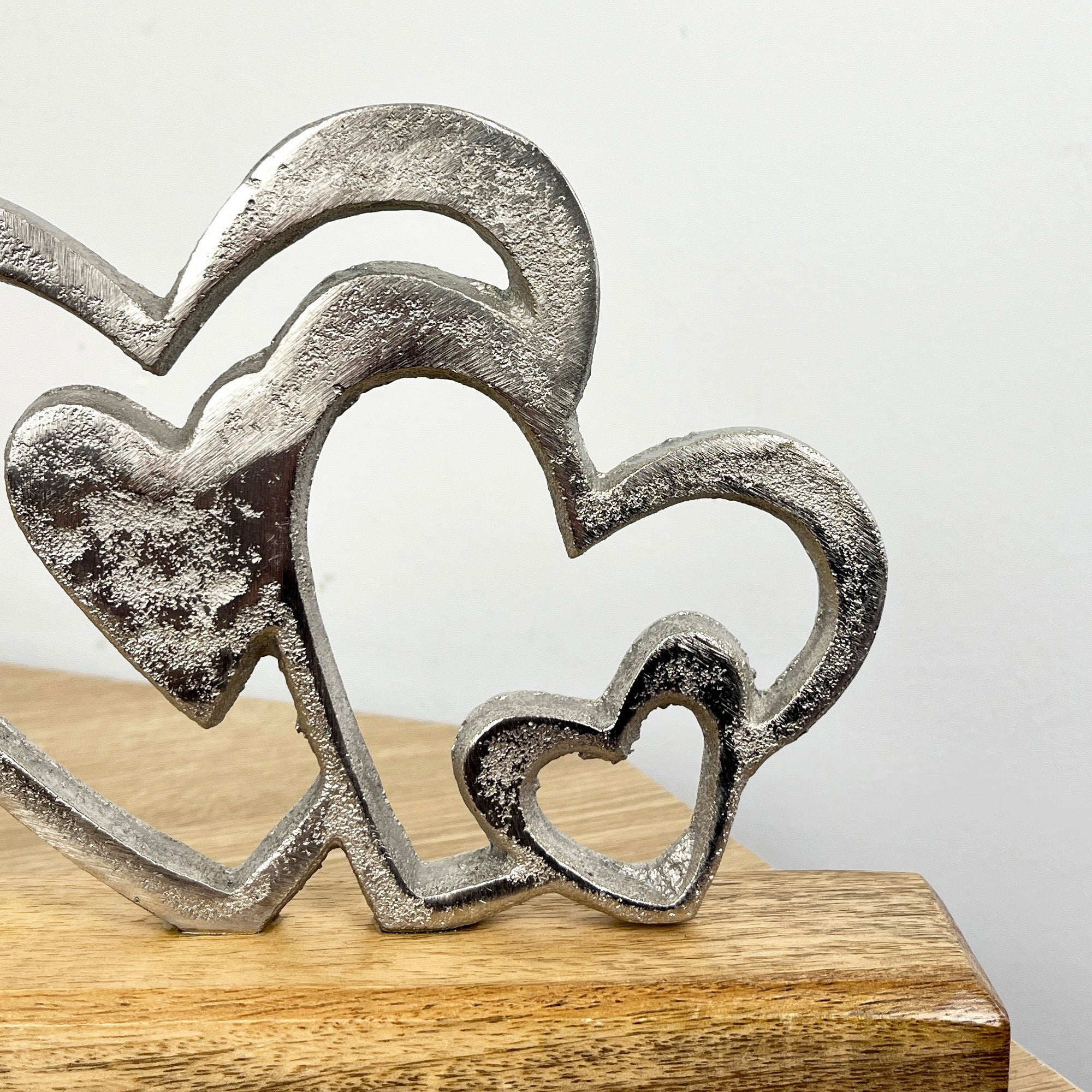 15cm Cluster of Hearts on Wood Ornament / Sculpture