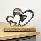 15cm Cluster of Hearts on Wood Ornament / Sculpture