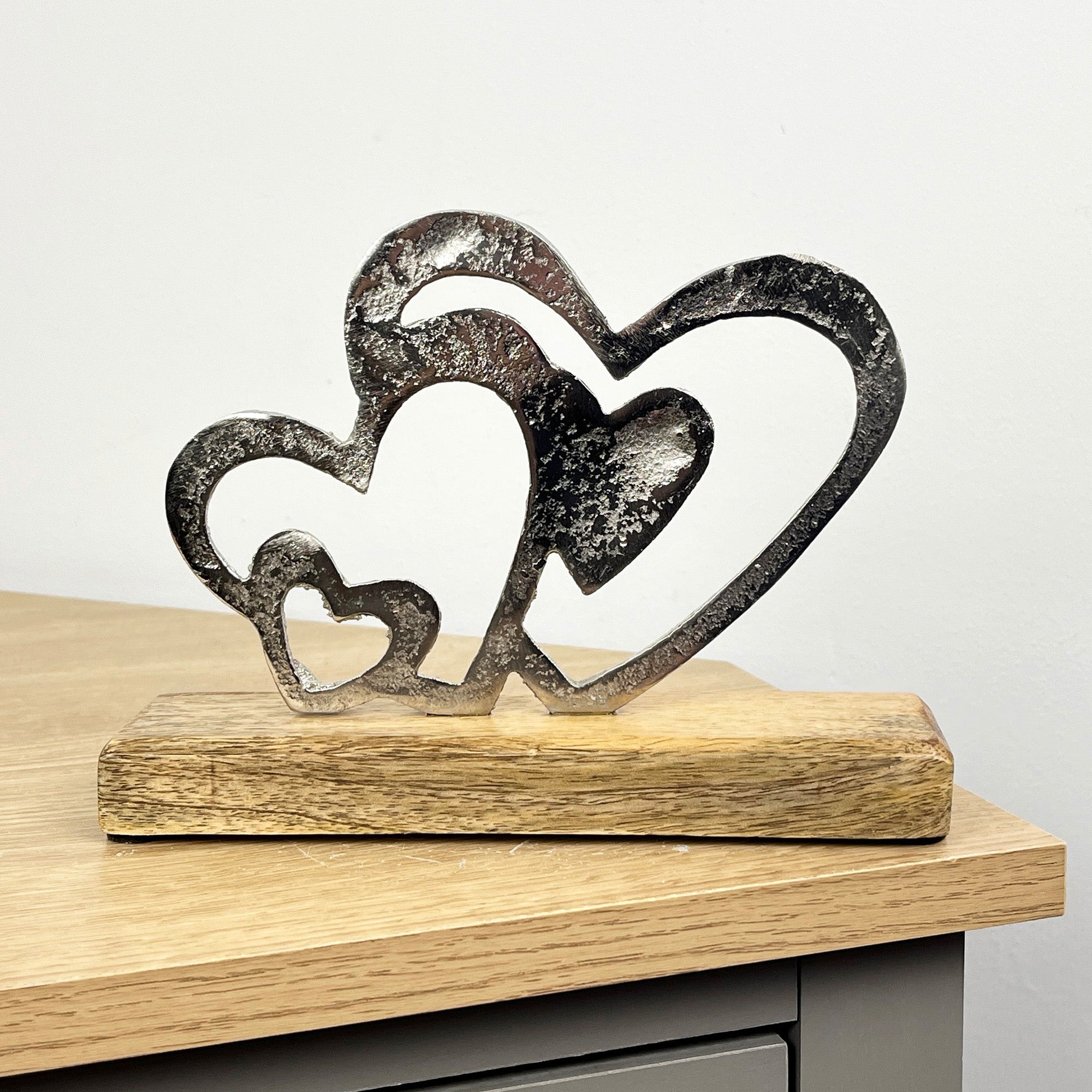 15cm Cluster of Hearts on Wood Ornament / Sculpture