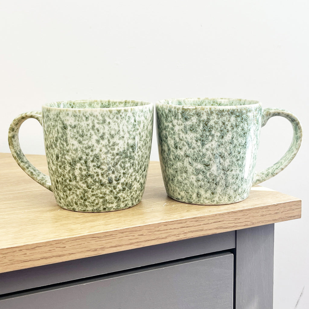 2 x 400ml Reactive Glaze Stoneware Mugs – Green