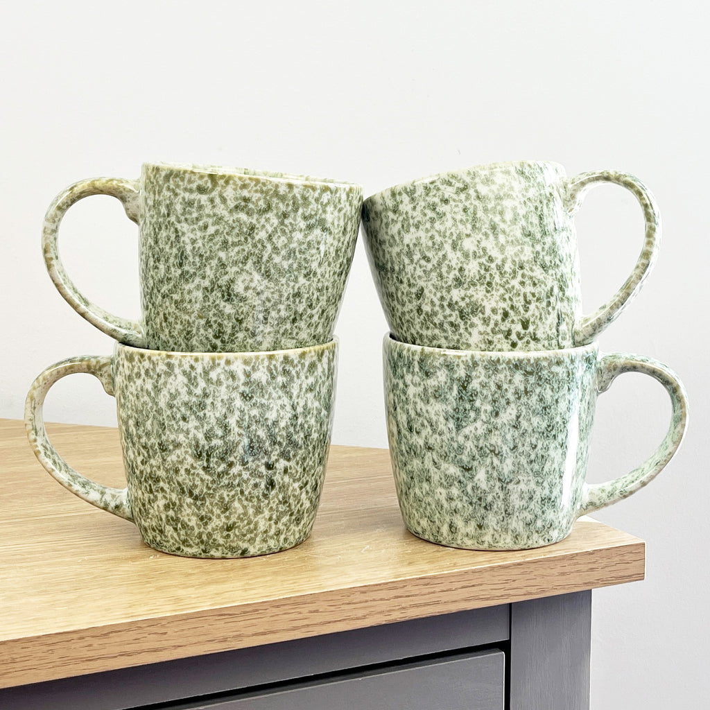 4 x 400ml Reactive Glaze Stoneware Mugs – Green